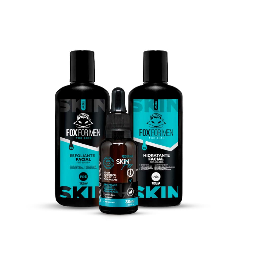 KIT PRÉ E PÓS BARBA ESFOLIANTE + SÉRUM + HIDRATANTE - FOX FOR MEN