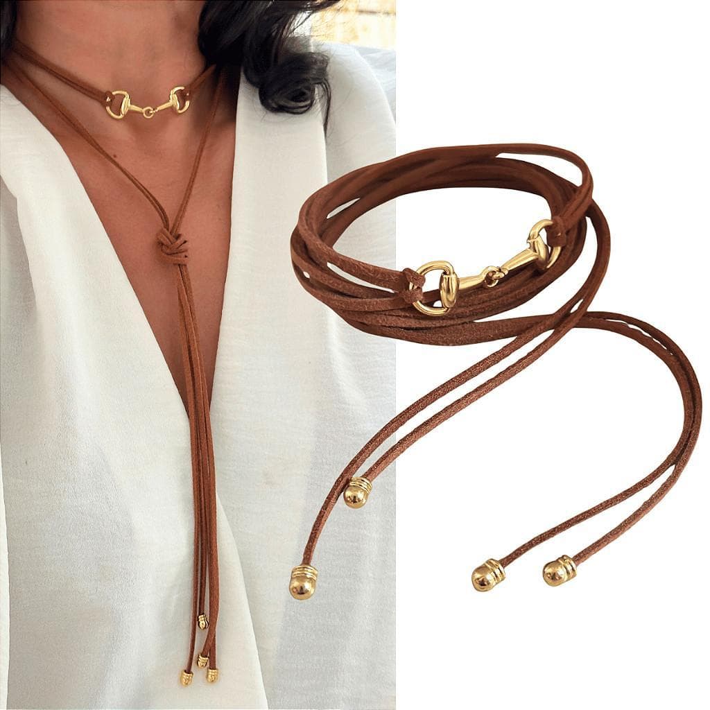 Colar Feminino Bridão Couro Cordão Camurça Boiadeira Boho Chic Country