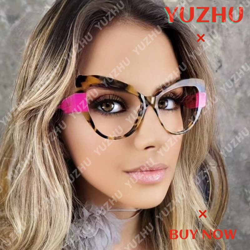 (YUZHU) TR90 Clashing Óculos Coloridos Para Mulheres De Olho De Gato Com Moldura Anti-Luz Azul