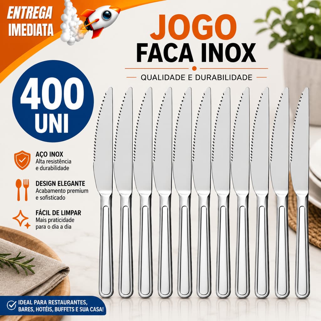 Kit 400/200/100 Facas Aço Inox Grande Luxo Restaurante Buffet Hotel Cozinha Churrasco Faqueiro Profissional e Doméstico