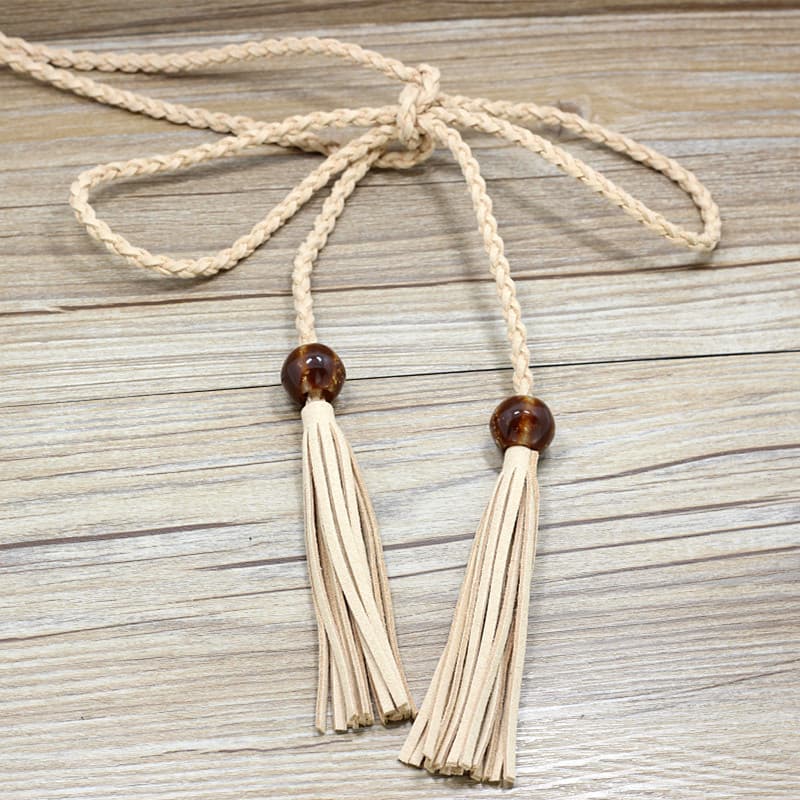 Corda de cintura amarrada trançada antiga borla cinto feminino fino decorativo de lã versão coreana com saia suéter de p