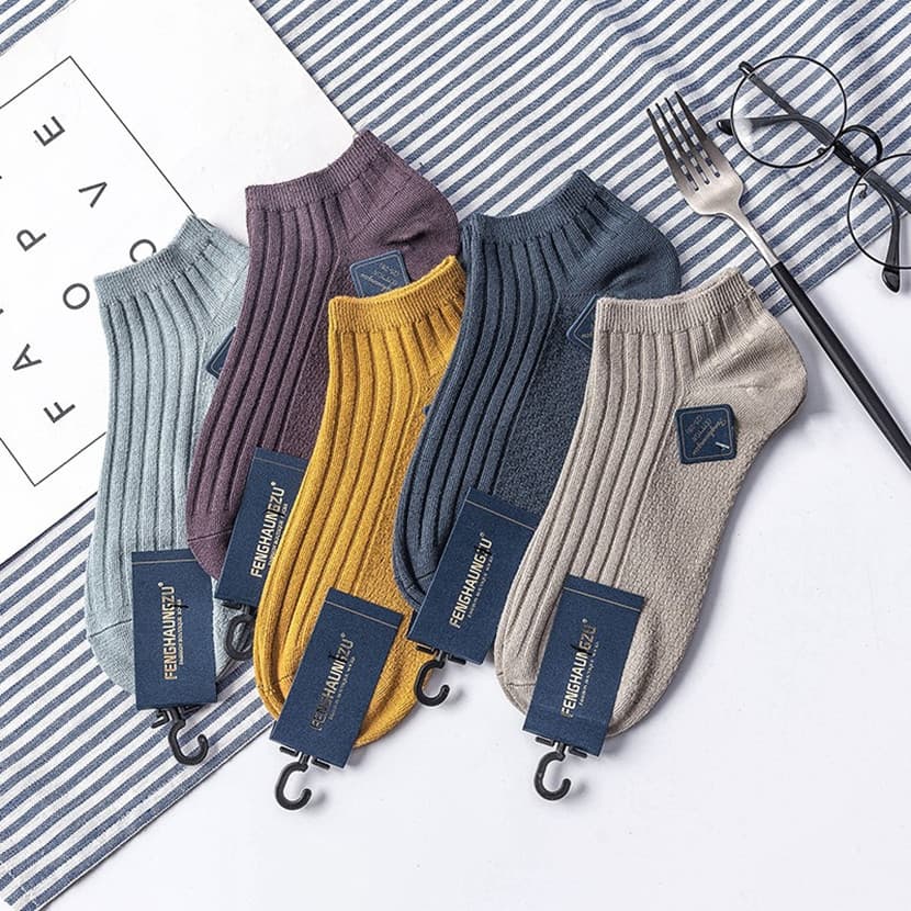 Meias masculinas outono primavera fino baixo-Top boca rasa meias tubo curto duplo agulha de algodão masculino meia