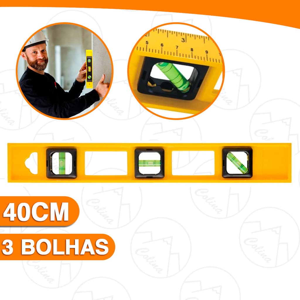 Nível De Mão Profissional Para Construção 3 Bolhas Com Régua 40CM