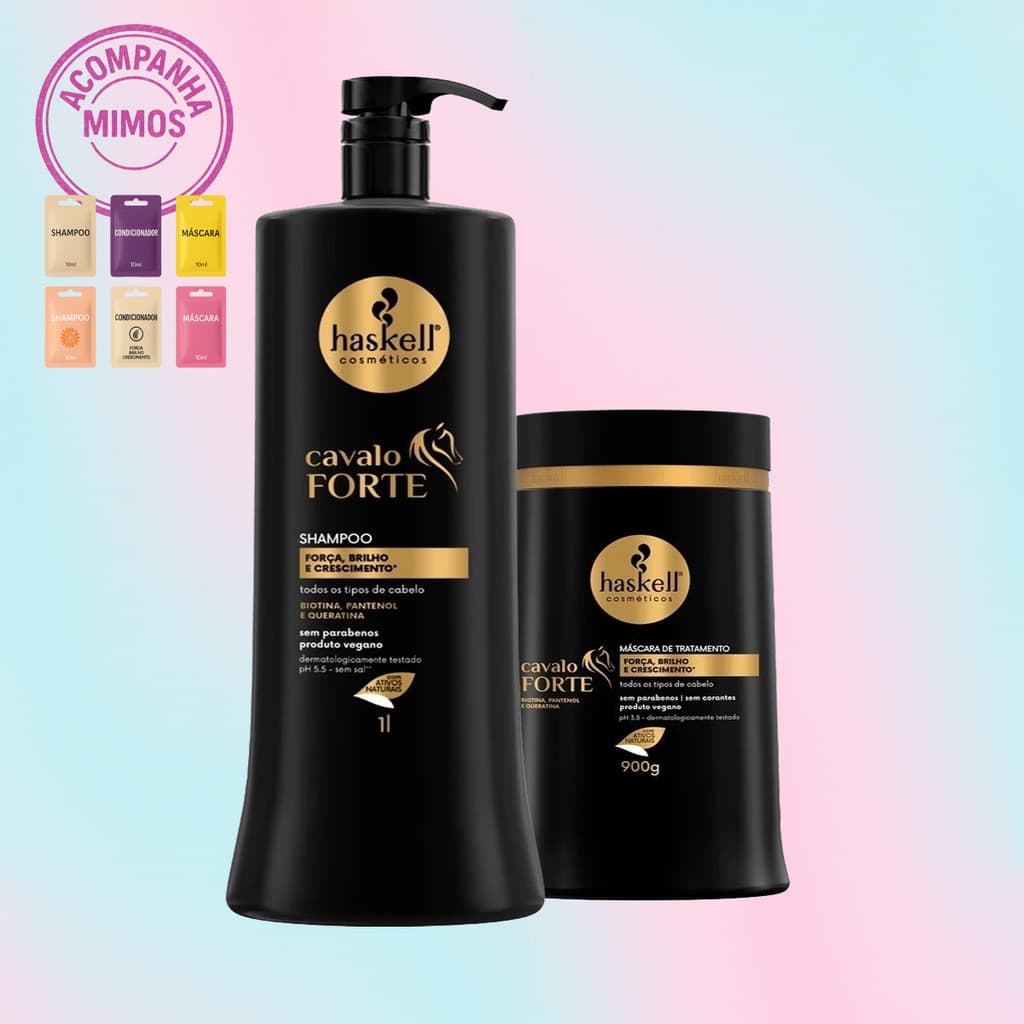 Kit Haskell Shampoo 1lt + Mascara Cavalo Forte Brilho 900 gr