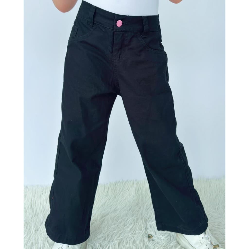 Calça Wide Leg Infantil Lisa ou Estampada Jeans Preta – 4 a 10 anos