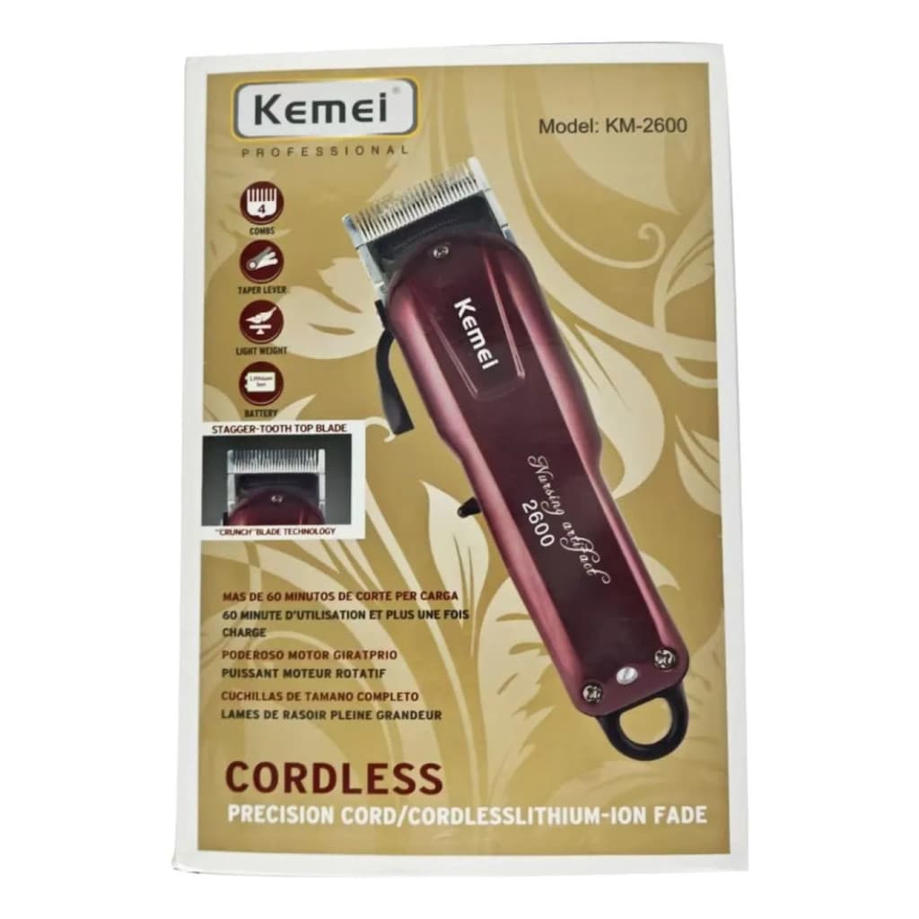 Máquina De Cortar Cabelo Kemei Km-2600 Profissional Bordô