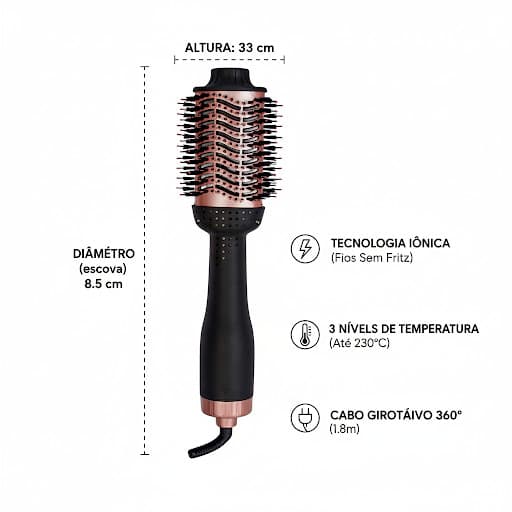 Escova Secadora Profissional Bivolt 1300W Modelador Cabelo Prancha Alisadora