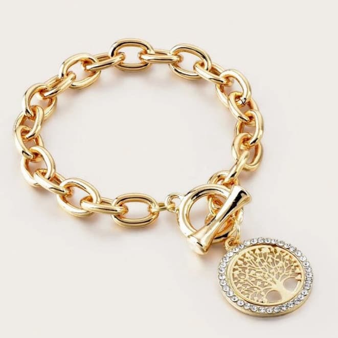 pulseira banhada com zircônia branca árvore da vida