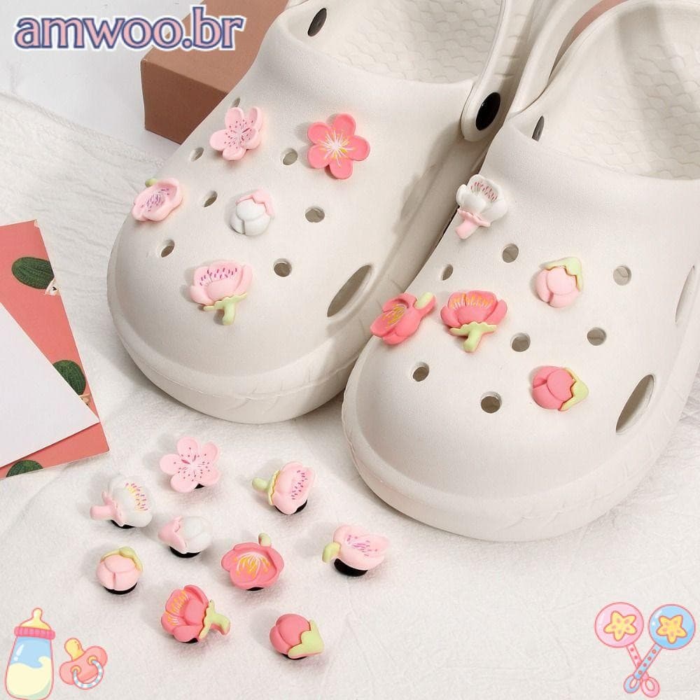 AMWOO 10 Peças De Decorações De Sapatos , Amuletos De Flores Destacáveis De Flor De Pêssego , Conjunto De Sapato Com Fur