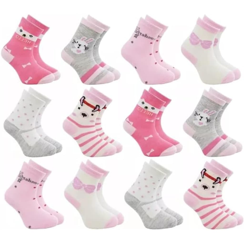 3 PARES DE MEIAS - Conjunto de 6 Meias Femininas para Criança - (Cores Sortidas)