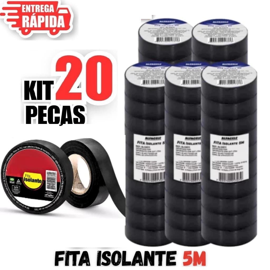 20 Rolos Fitas Isolante Antichama Preta 5m De Isolamento Para Emendas De Fios E Cabos P/ Serviços Elétricos Eletricista