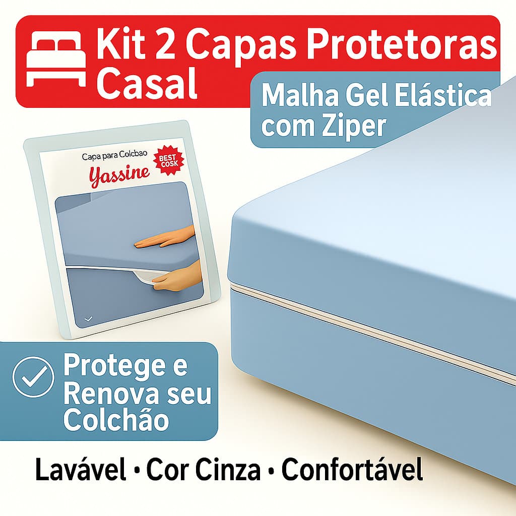 KIT 02 Capas de Colchão Protetoras Casal Malha Gel Cinza