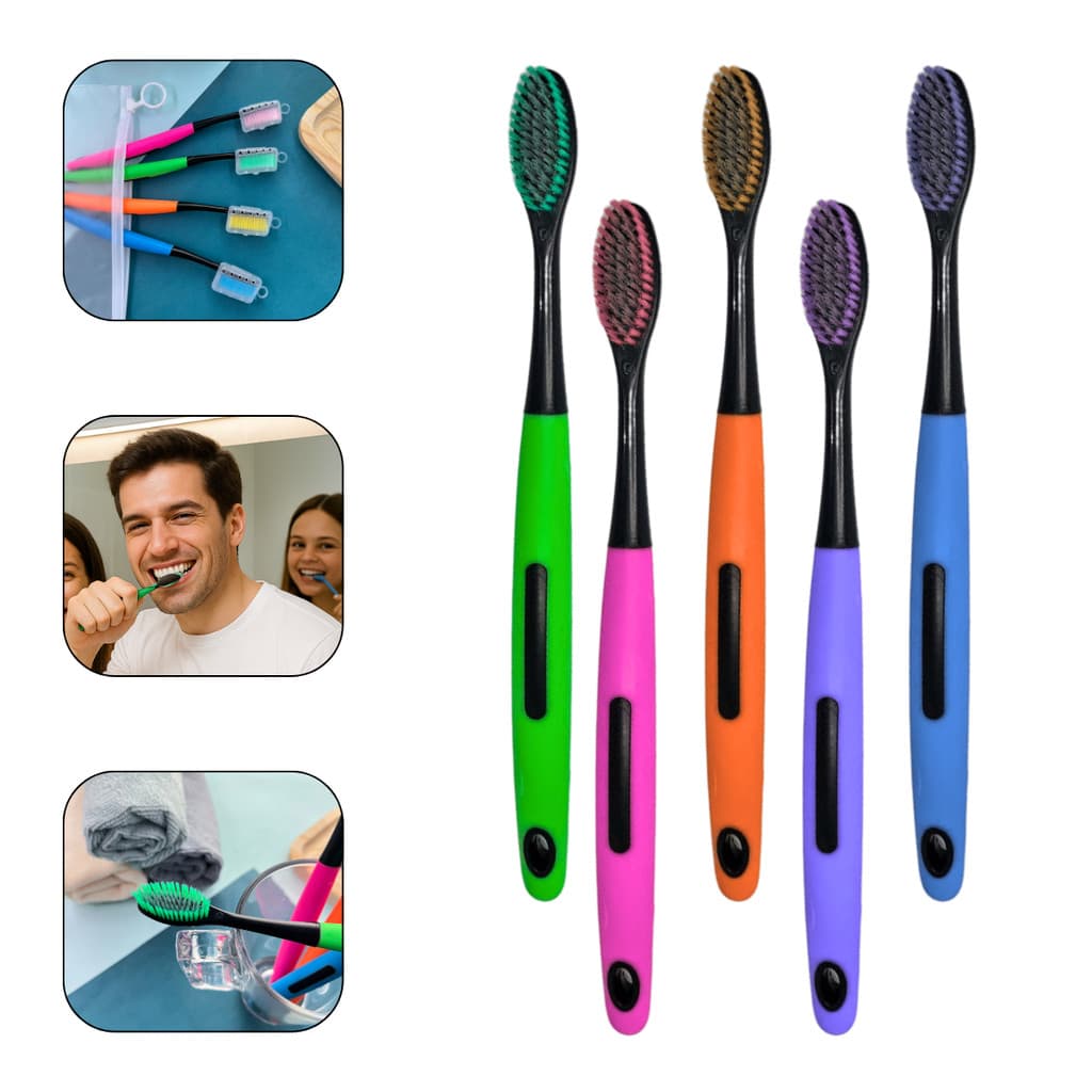 Kit Escova De Dentes Cerdas Macias 5 Unidades Para Adulto Com Capa Protetora