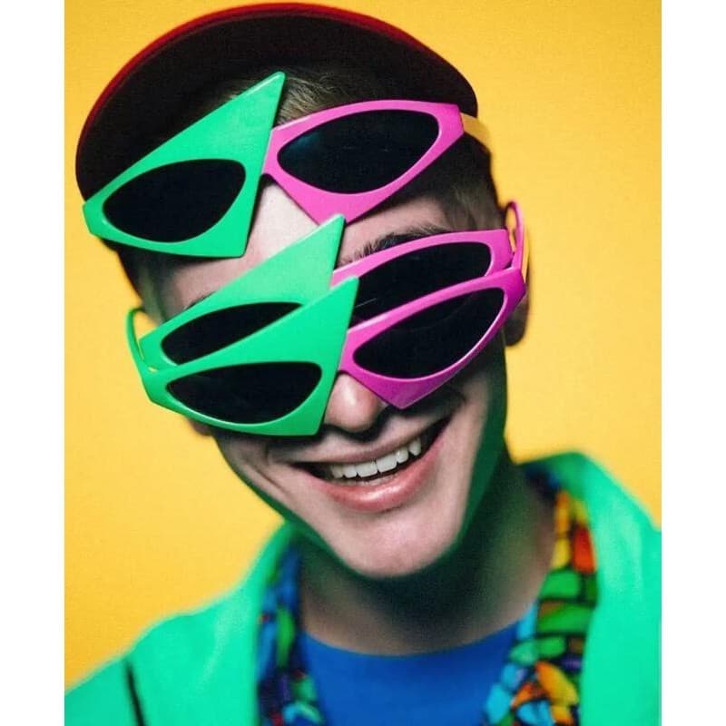 Óculos de Sol Verde e Vermelho, Óculos de Festa Elegantes, de Sol Hip Hop Únicos Y2K Roy Purdy, Óculos Engraçados