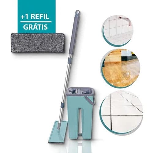 Rodo Mop Flat e Balde para Limpeza de Piso Eficiente