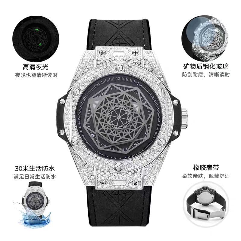 Europeu americano cheio de diamante relógio de luxo masculino High-End à prova dwaterproof água estilo nicho relógio sem