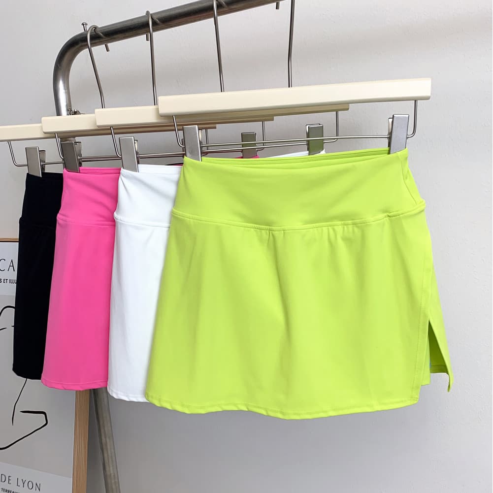 Máquina cuidadosa com fenda lateral ~ cintura alta falso Shorts esportivos de duas peças alta elástica mais magro olhar