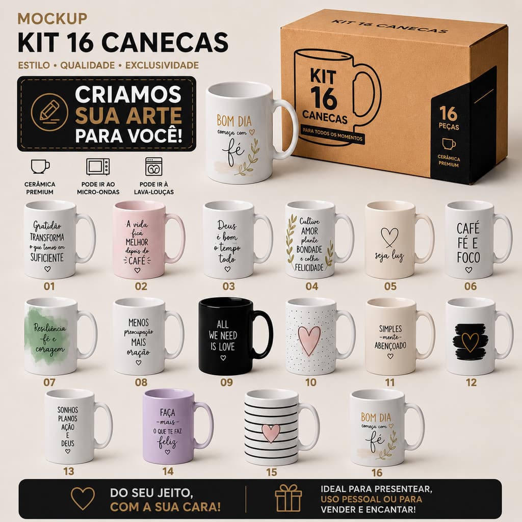 Kit 16 unidades Caneca Xicara Personalizada para Eventos Marcas Empresas Com Logotipo Fotos Imagens e Frases Presentes