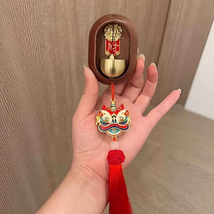 Estilo chinês 2026 lembrete leão entrada magnética campainha estilo chinês dinheiro-sorte sino de madeira maciça ano nov