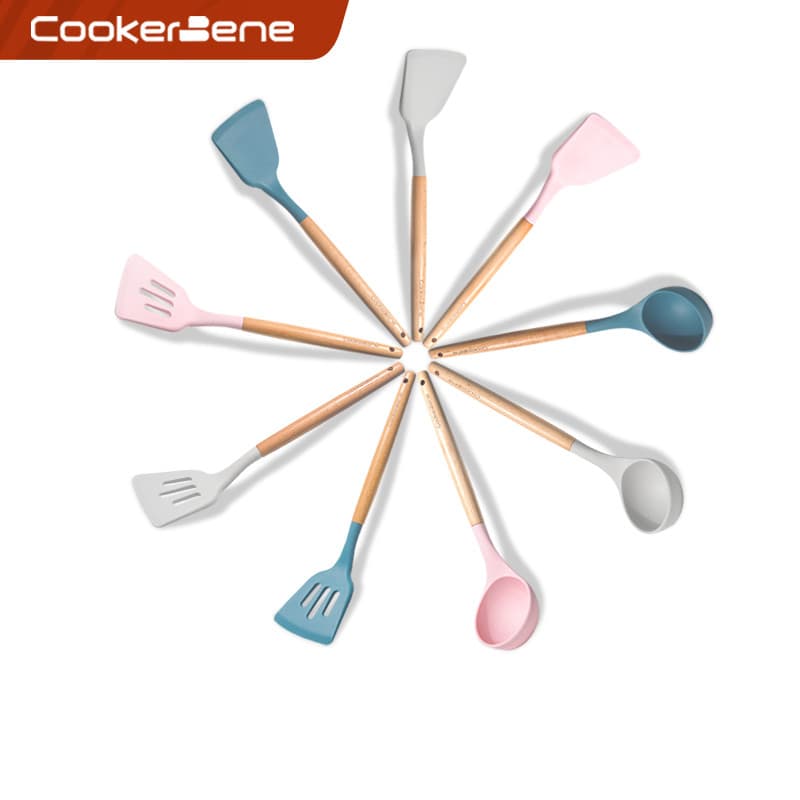 CookerBene Panela antiaderente dedicada espátula de Silicone macio doméstico alça longa espátula de cozinha resistente a
