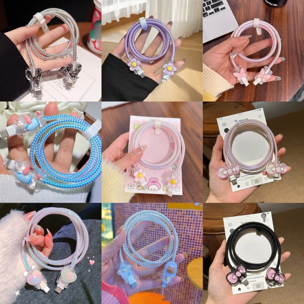 DIY Dos Desenhos Animados USB Mola Cabo Enrolador Protetor Caso Compatível Para iPhone Universal Proteger Decoração