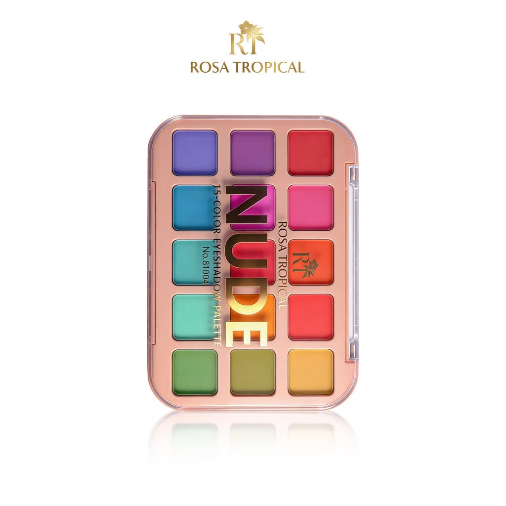 Paleta de Sombras 15 Cores Matte e Glitter Alta Pigmentação para Diferentes Maquiagens ROSA TROPICAL