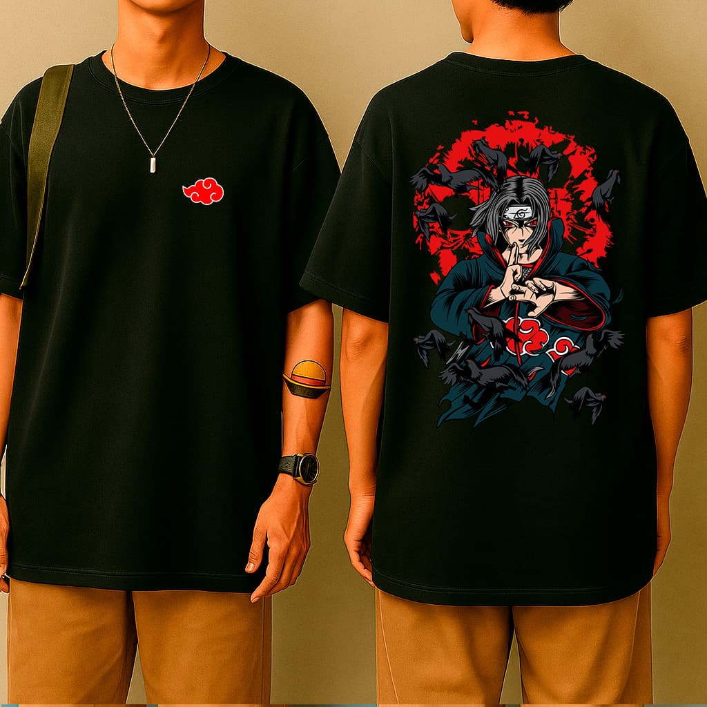 Camiseta Oversized Corvo Lendário | Streetwear Anime Mangá | Otaku Geek Naruto Unissex