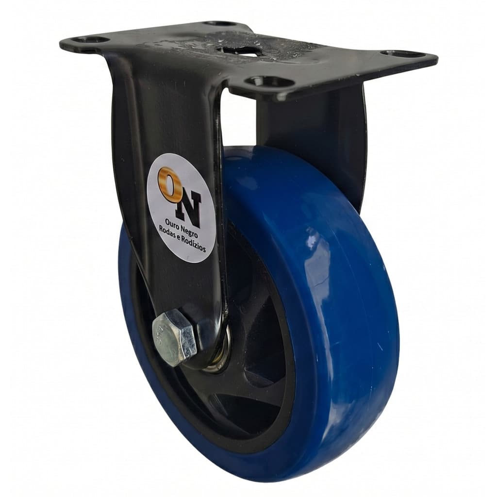 Rodizio Fixo de Placa 412 Roda PP (10cm) Rolamento de Esfera - RFP412PP_E12_AJ_AZ