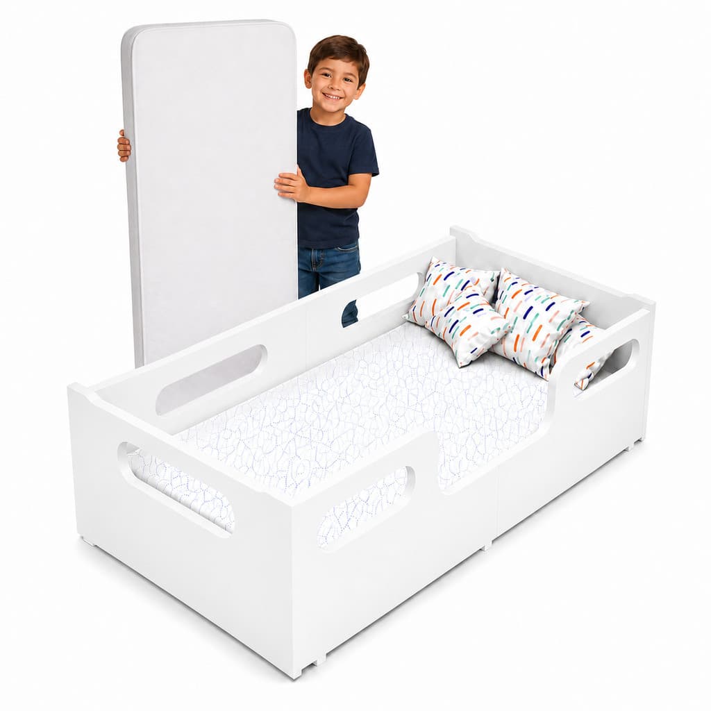 Caminha Infantil Montessoriana Encanto + Colchão D18 Para Quarto em MDF - Proteção e Conforto