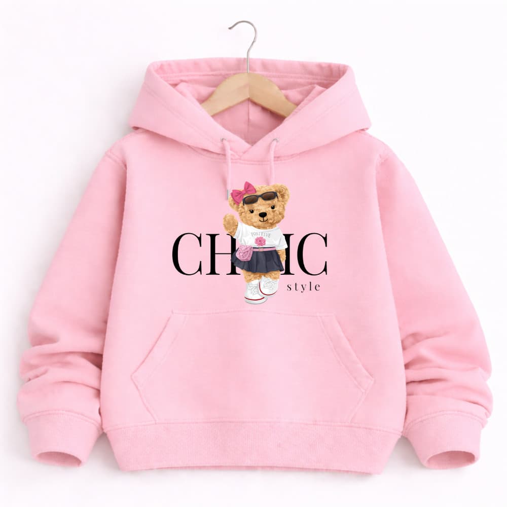 Blusa de Frio Infantil Canguru Estampa Ursinha Chic Com Capuz Algodão Confortável