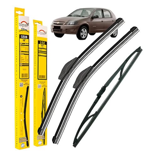 Kit Palhetas Limpador Parabrisa Chevrolet Celta 2004 A 2013 Preto