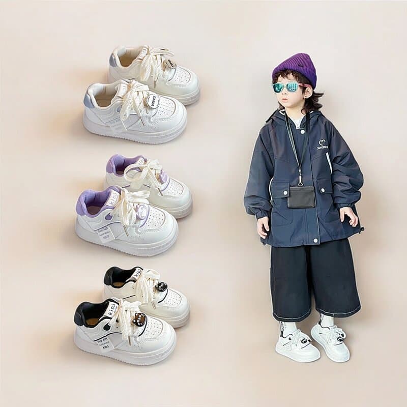 Versão coreana moda sapatos infantis 2026 primavera tênis infantis meninos sapatos casuais sapatos brancos meninas