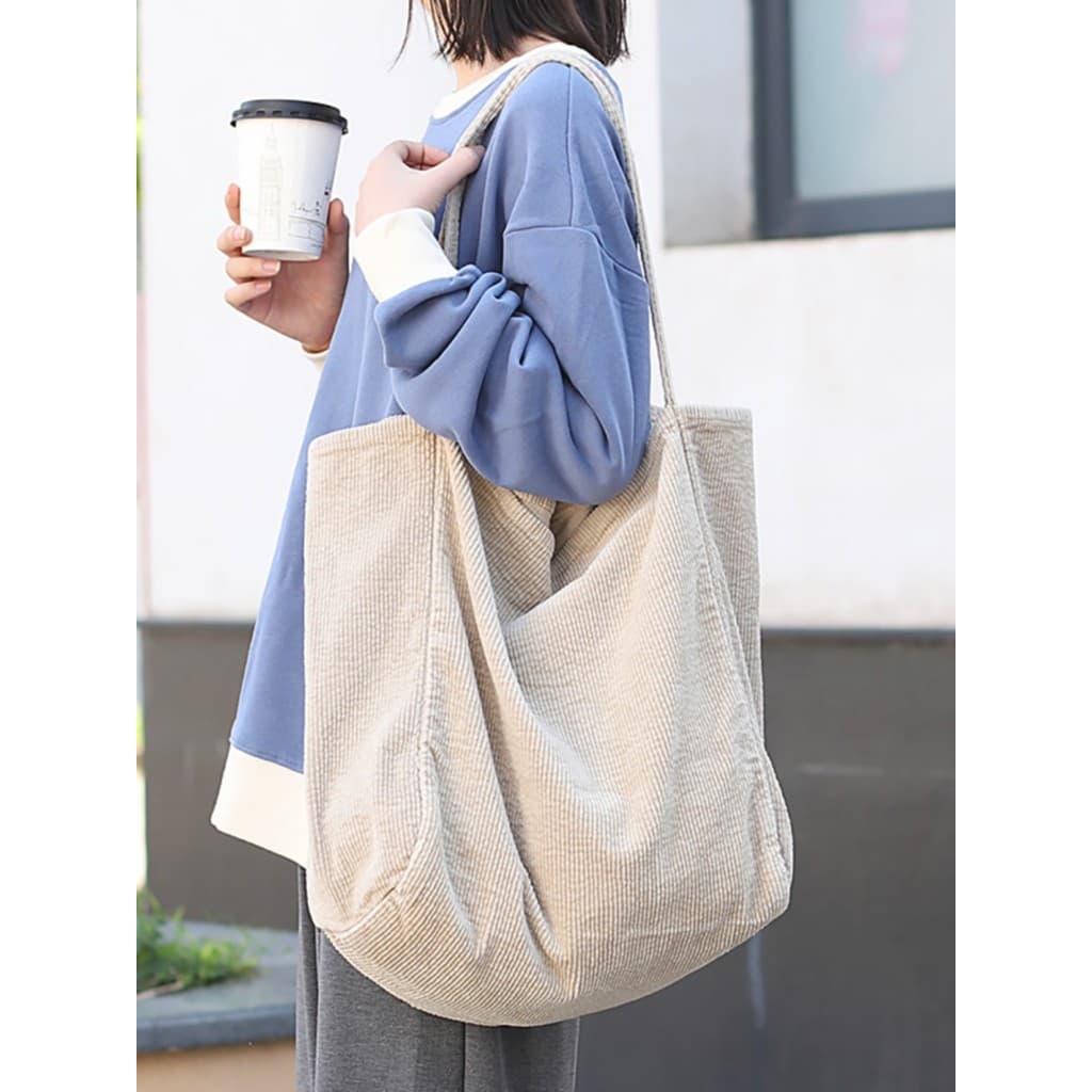 Ins saco de compras de grande capacidade feminino veludo sacola estilo preguiçoso All-Match portátil bolsa de lona estud