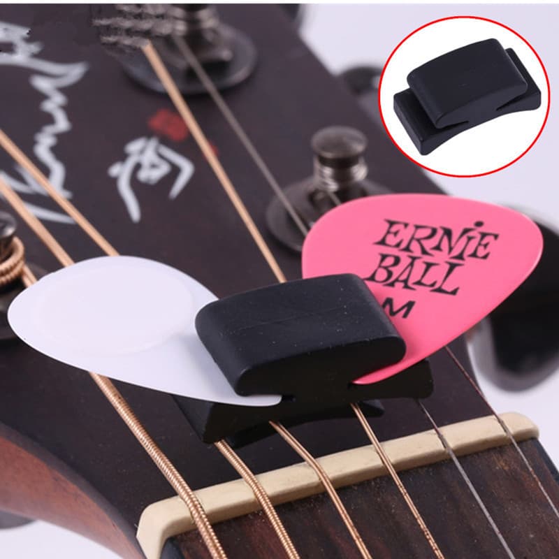 Porta-palhetas de guitarra em estoque, porta-palhetas de borracha preta para guitarras elétricas e acústicas e ukuleles,