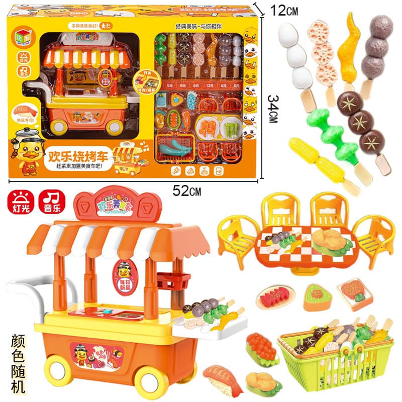 Frete grátis: Carrinho de brinquedo grande para churrasco infantil, com utensílios de cozinha e carrinho de sorvete, par