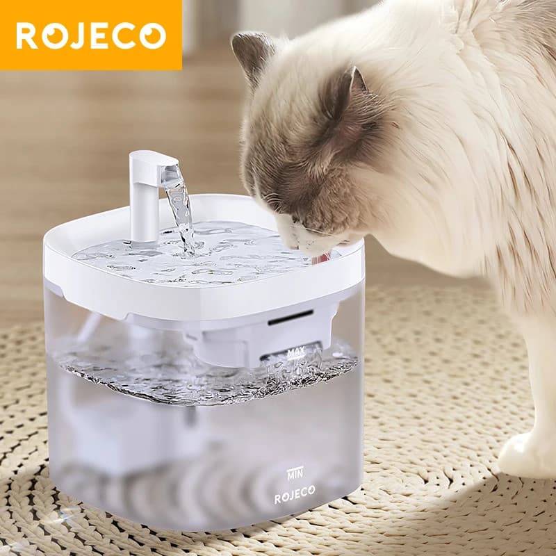 Fonte de Água Automática para Gatos ROJECO, Dispensador de Água Inteligente para Animais de Estimação com Bomba, Filtro