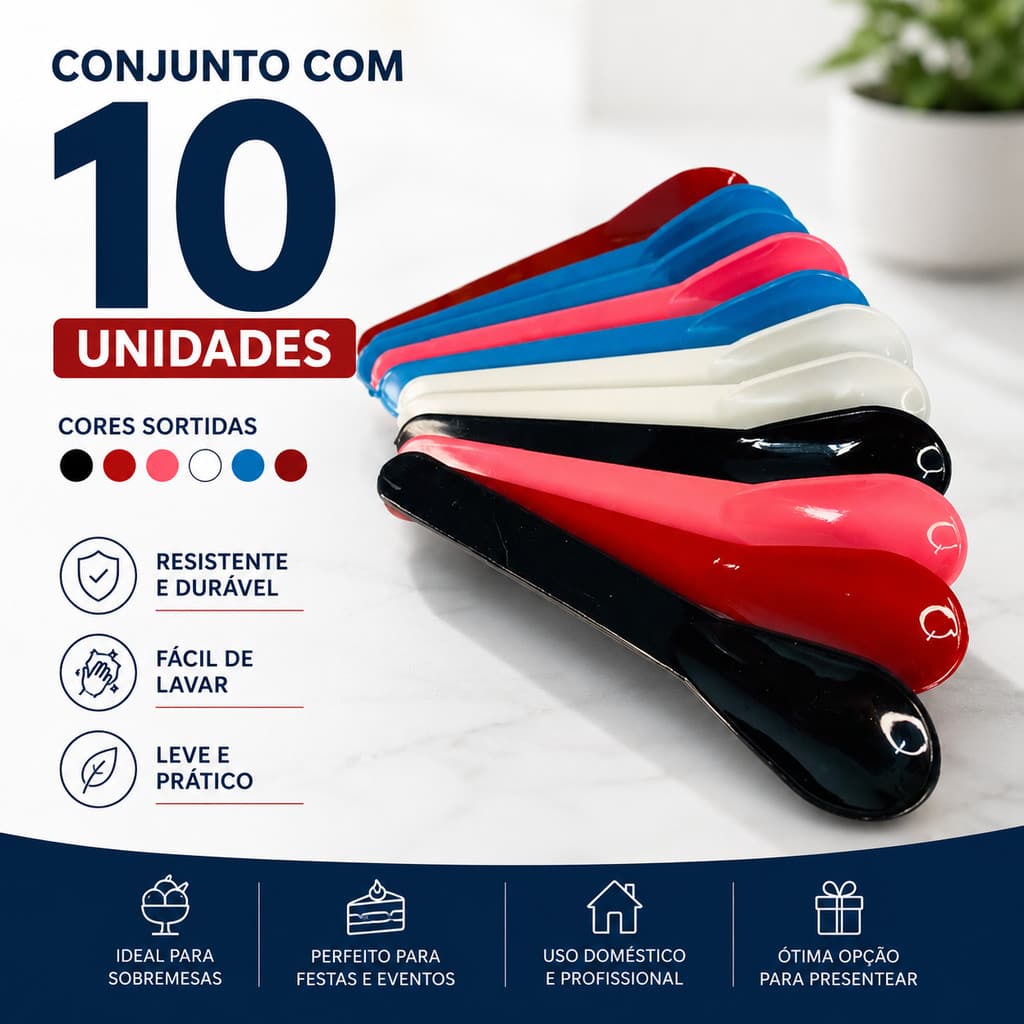 Conjunto 10  Colheres colher Plástica P/ Sorvete Açaí Sobremesas