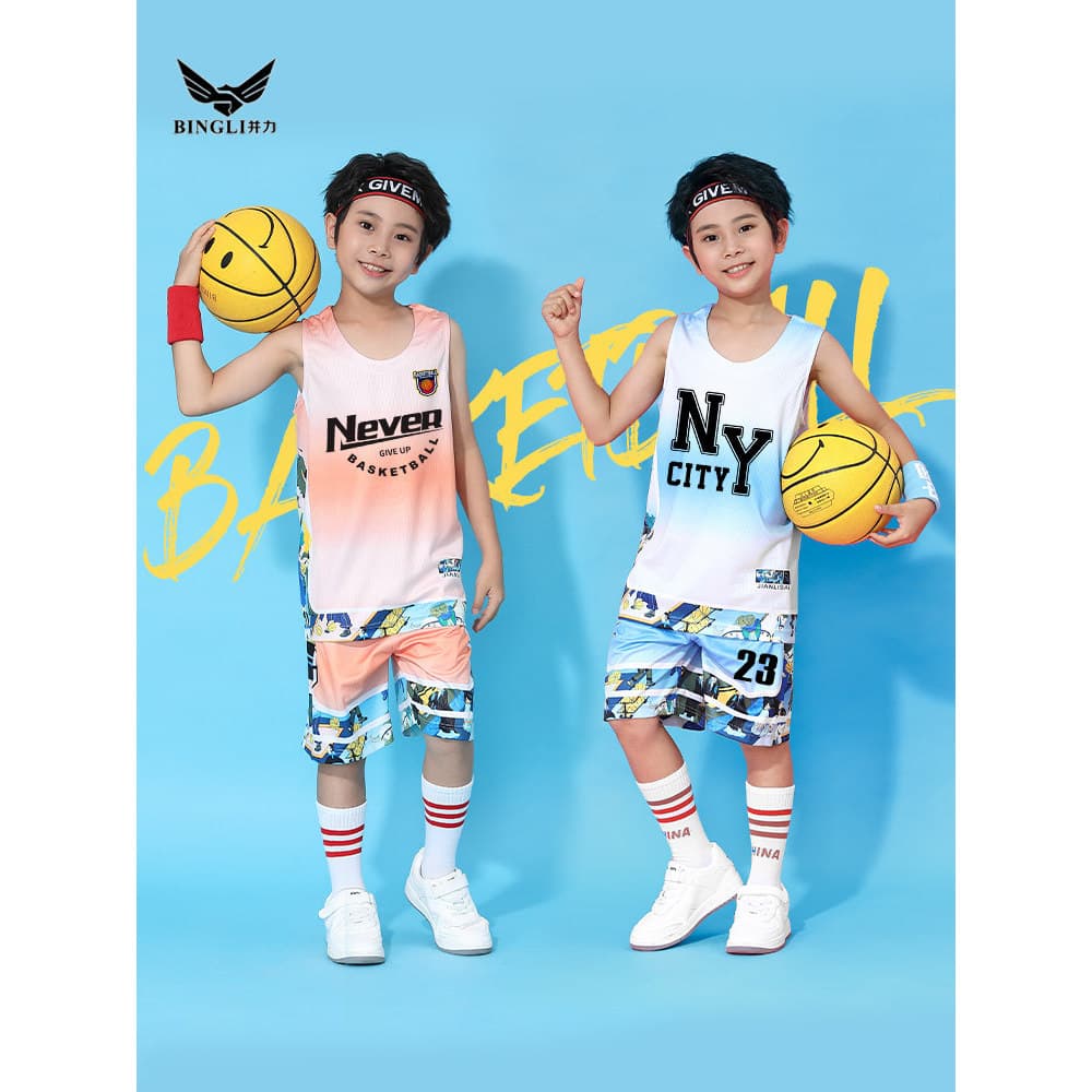 Estilo nacional na moda roupas de basquete crianças verão colete de secagem rápida meninos uniforme de basquete bonito r