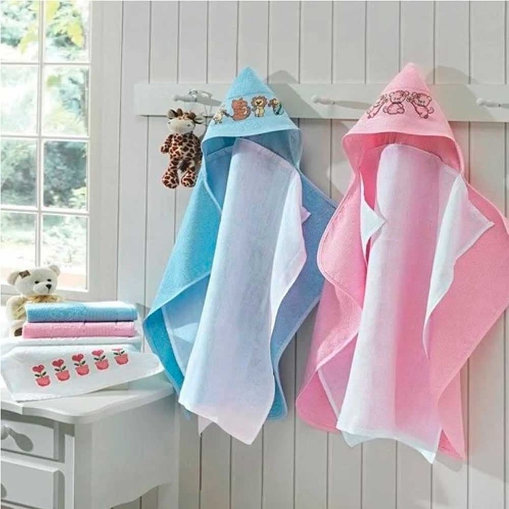 Toalha de Banho com Capuz e Fralda para Bordado à Mão Ponto Cruz Döhler 415g/m² - Baby Love