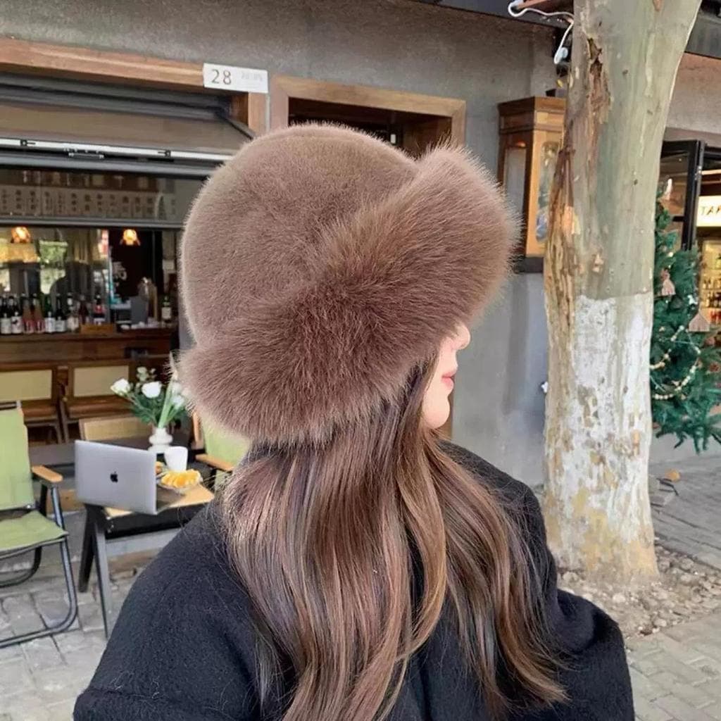 Chapéu feminino inverno forro de lã engrossado balde chapéu pele do falso pele de vison High-End fofo estilo celebridade