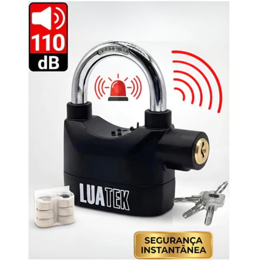 Cadeado Alarme Antifurto Trava de Seguranca Sirene 110dB Moto Bicicleta Portao C/ 3 Chaves