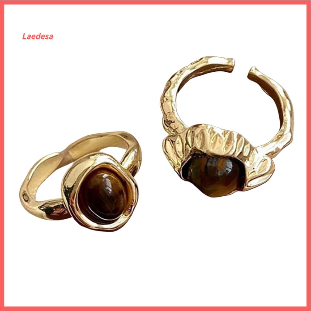 Vintage Men Ring 2pcs Adjustable Tiger Eye Stone Rings for Women Natural Open Band Statement Jewelry Gift for Him Her St