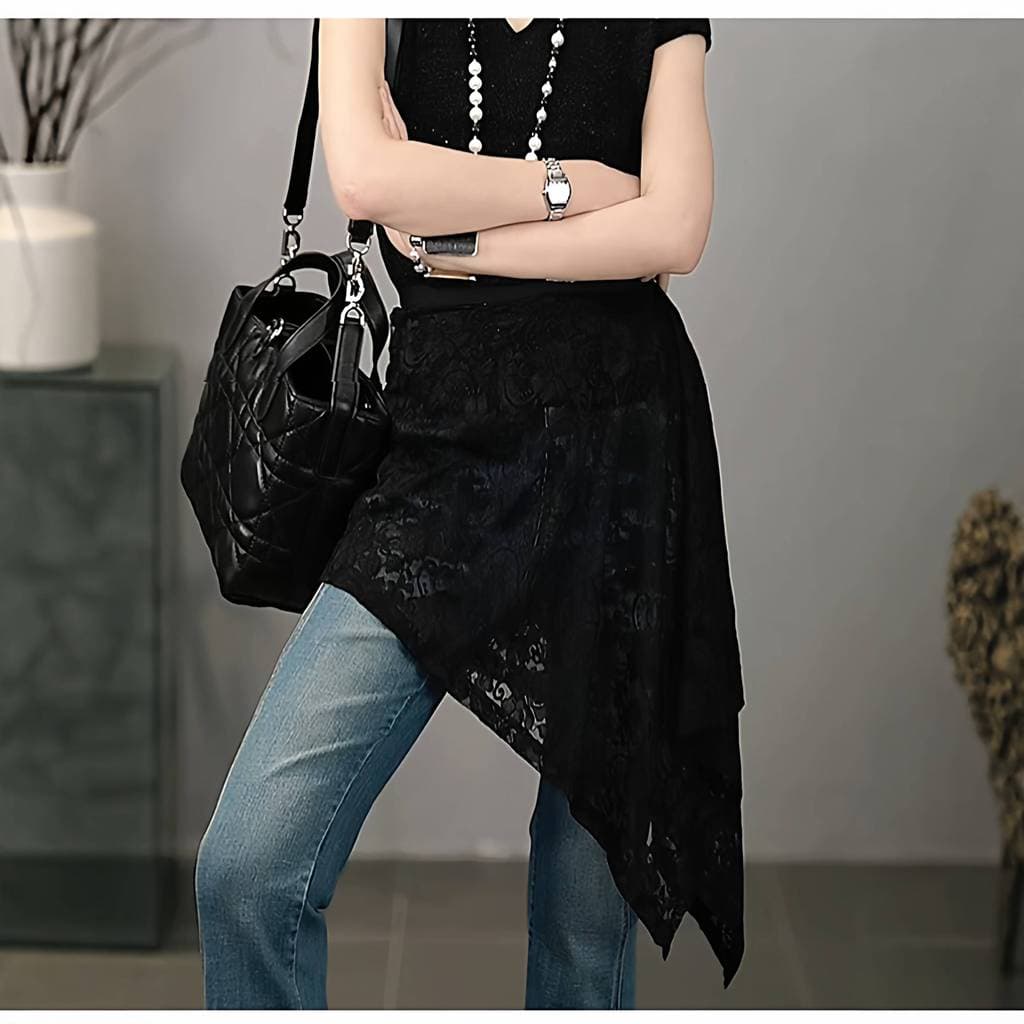 Influenciador Popular saia de venda quente com Jeans Irregular renda gaze bordado Anti-reflexo bunda Cur
