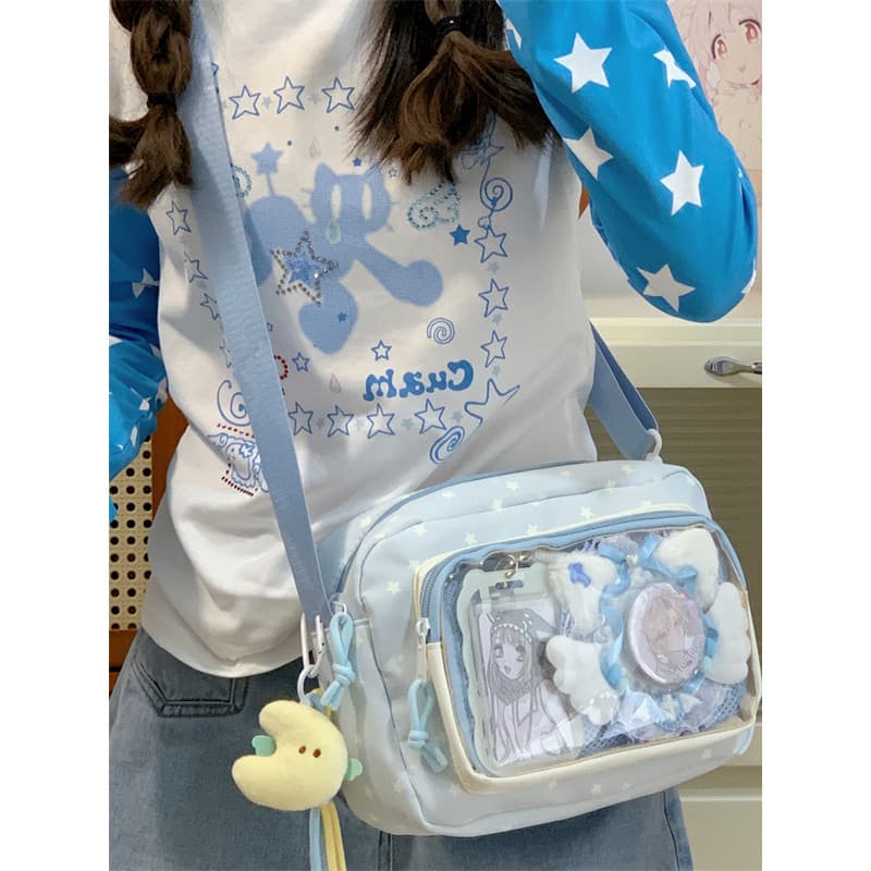 Verão grande capacidade Commuter estrela mensageiro saco feminino 2026 novo estilo japonês azul alça de ombro larga saco