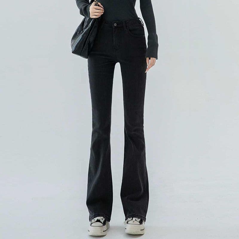 Preto Denim queimado calças femininas cintura alta estiramento primavera outono exterior Wear novo estilo outono calças