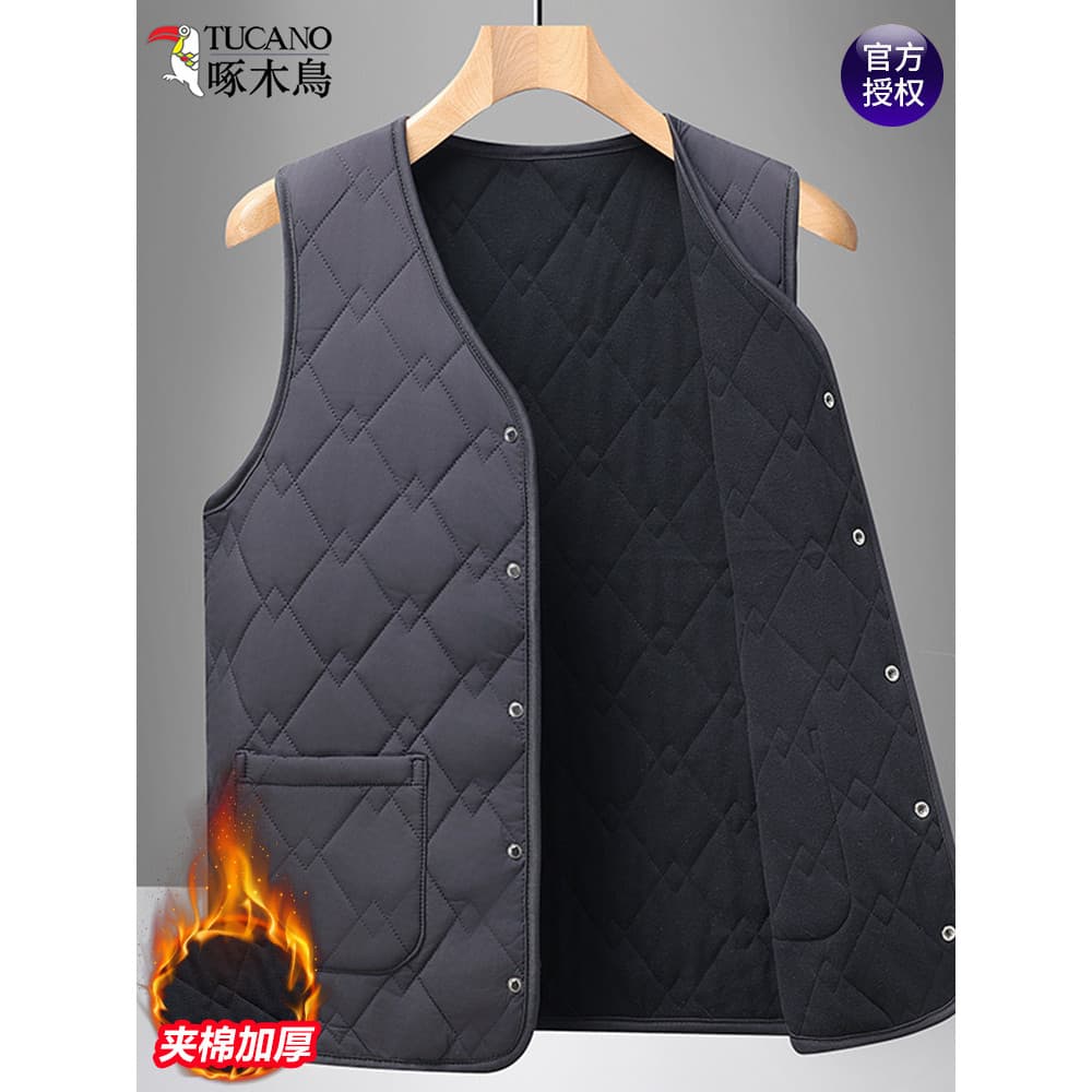Woodpecker para baixo colete de algodão masculino 2025 inverno de meia-idade pelúcia engrossado desgaste interno colete