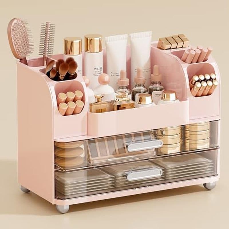 Organizador De Maquiagem UFORU Para Vaidade Com 2 Gavetas Grandes , Vitrine De Cosméticos Porta-Pincéis , Fácil De Armaz