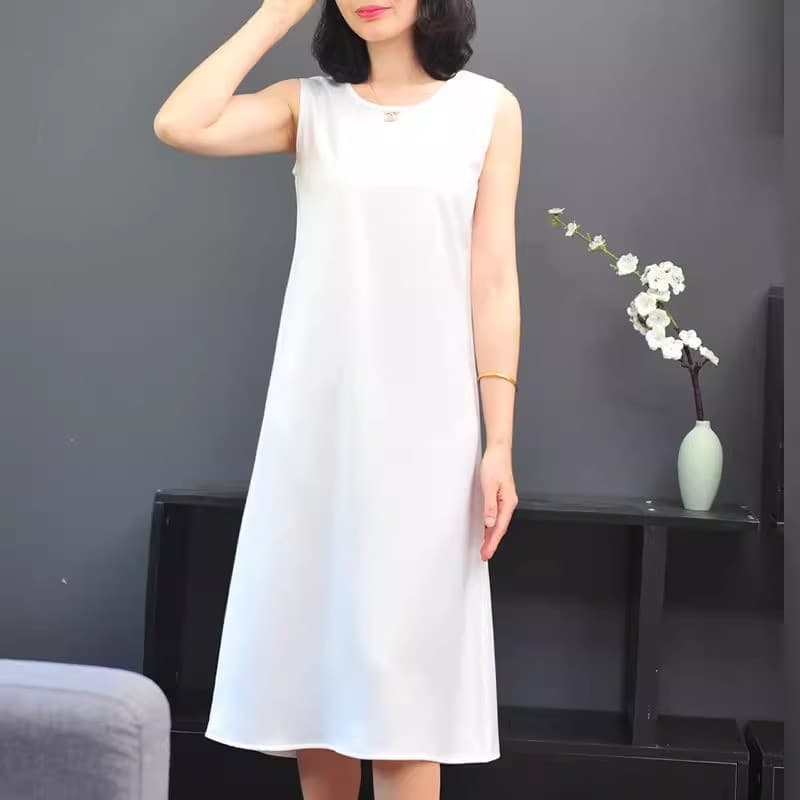 [Branco Impervente] Sling feminino comprimento médio exterior usar saia Base vestido solto tamanho grande colete saia ci