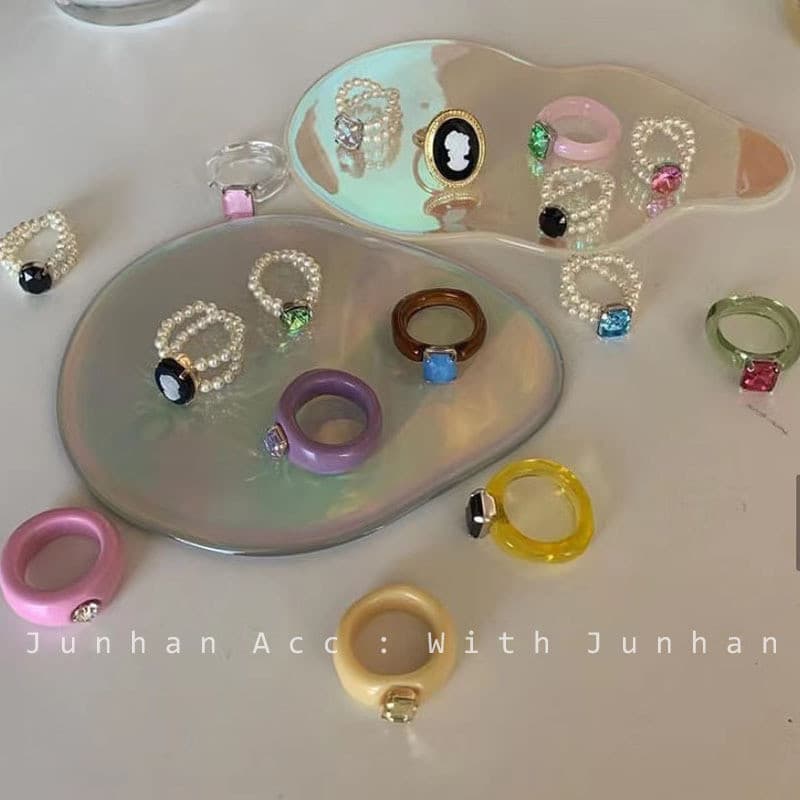 |Nicho resina acrílica Gem cruz cor transparente anel geléia sentir ins multicolorido quadrado diamante bola anel