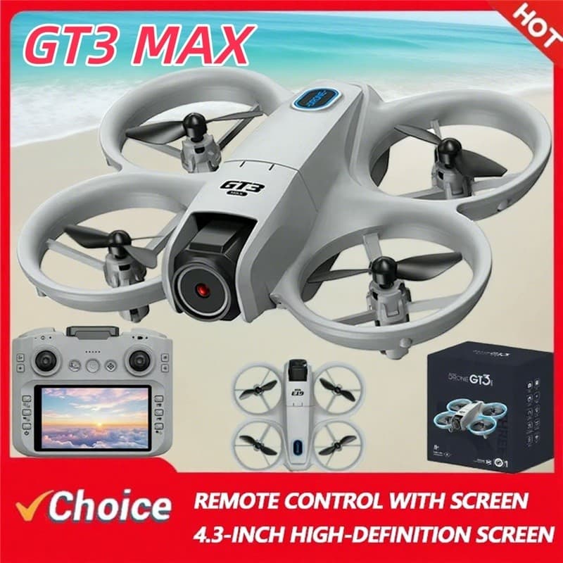 GT3 MAX Drone 8K HD Helicóptero de modo sem cabeça com controle remoto de 4.3 polegadas 360°Flip Quadcopter Toy Mini Dro